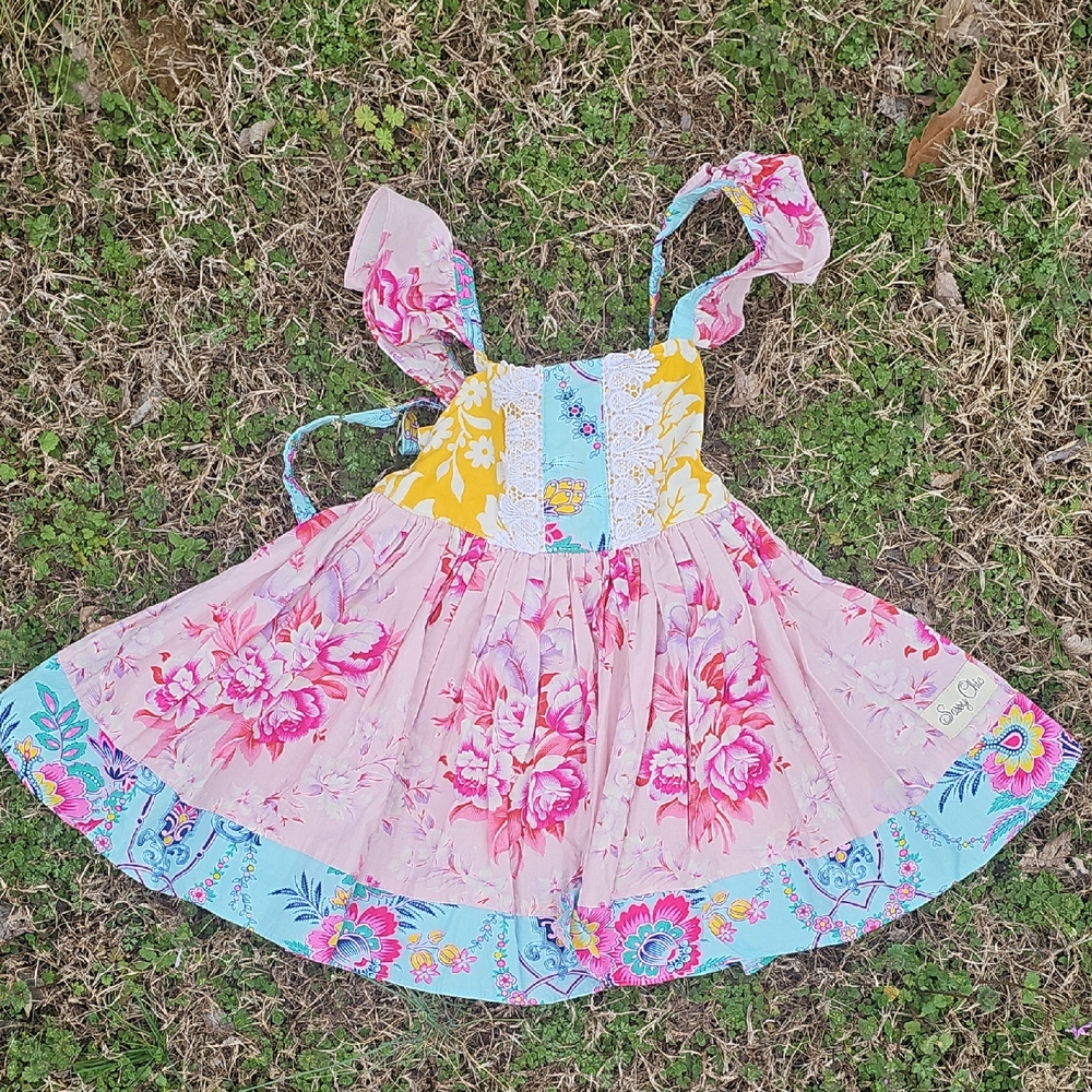 Floral Pink and Blue Kids Dress